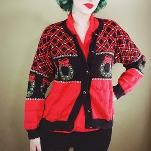 Sweaters - Red Knit Ugly Christmas Sweater Cardigan Sweaters - Red Knit Ugly Christmas Sweater Cardigan